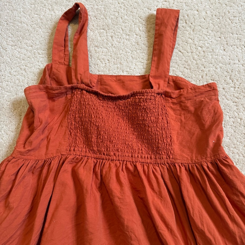 Uniqlo Women's Sleeveless Dress in Rust Orange Rayon Linen Pockets - Picture 9 of 9